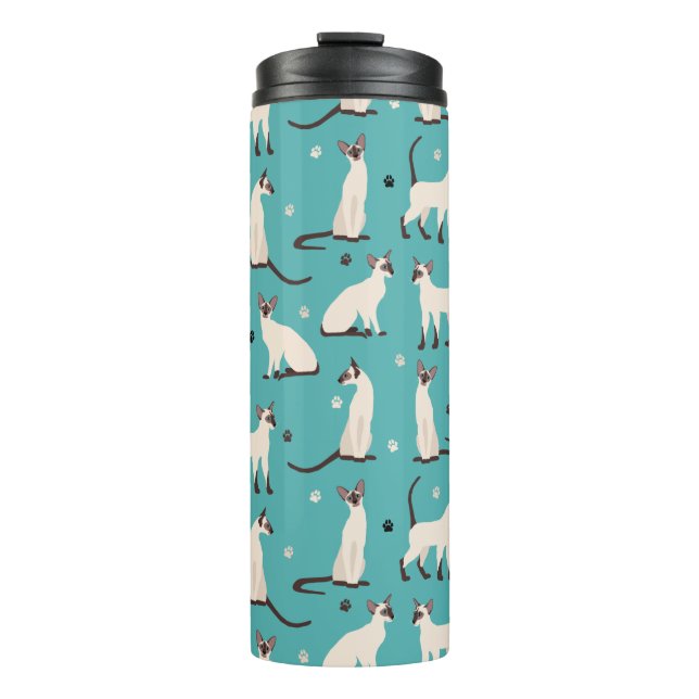 Siamese Cat and Paws Teal Blue Thermal Tumbler (Front)