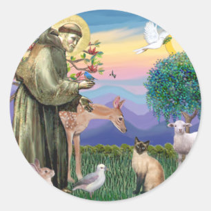 Siamese Cat and St Francis Classic Round Sticker