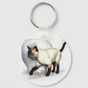Siamese Cat and Vase Portrait Keychain