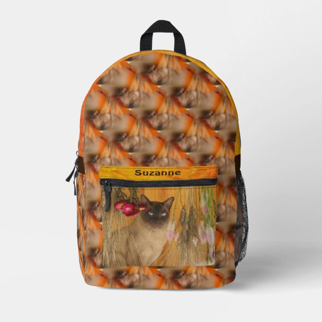 Siamese Cat Animal Pattern Personalized Printed Backpack (Front)