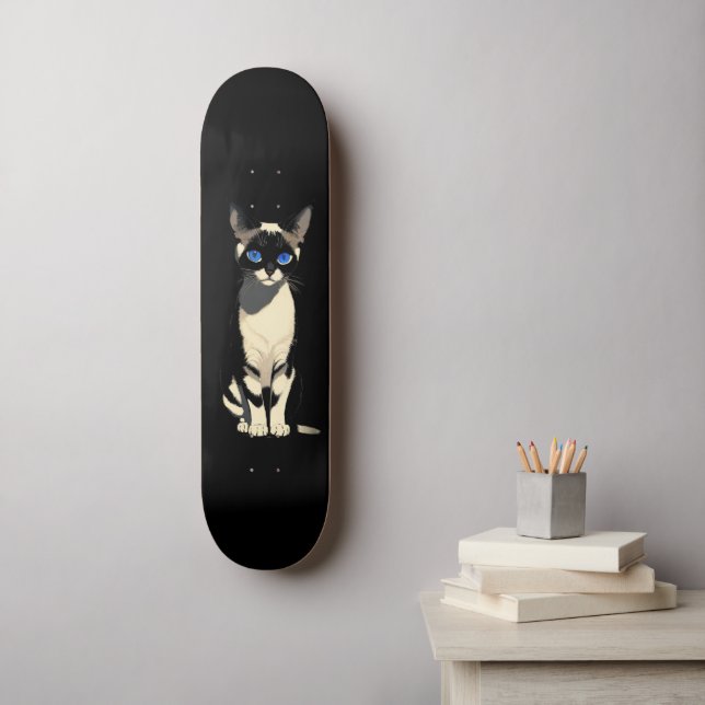 Siamese Cat Art Blue-Eyed Cat Lover Skateboard (Wall Art)