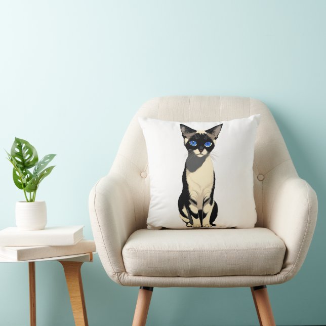 Siamese Cat Art Blue-Eyed Cat Lover Throw Pillow (Chair)