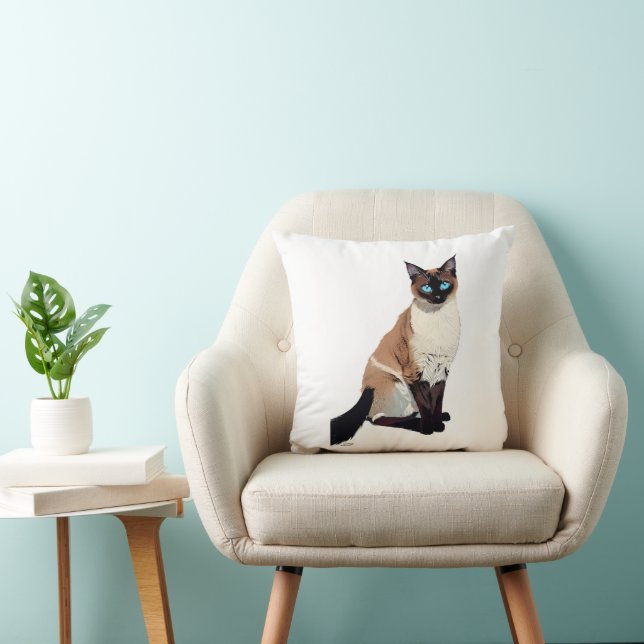 Siamese Cat Art Electric Blue-Eyed Cat Lover  Throw Pillow (Chair)
