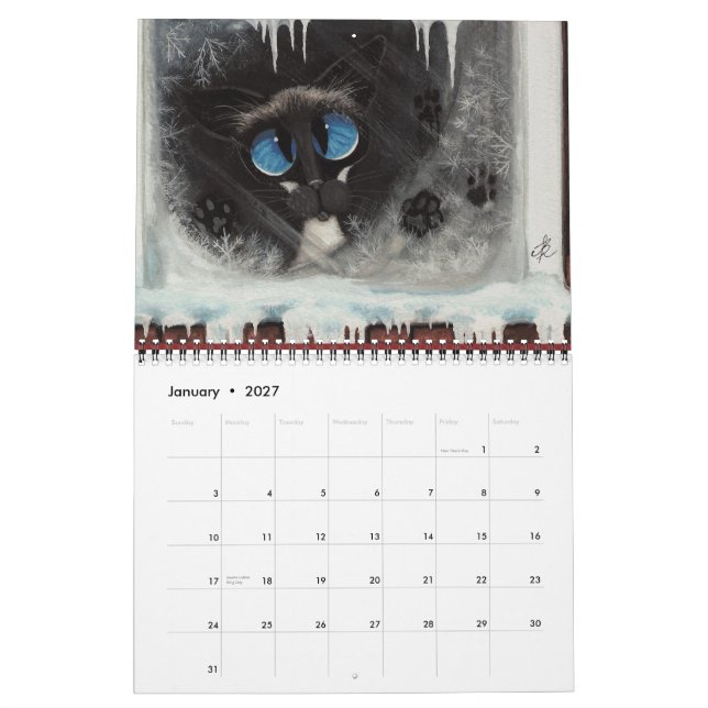 Siamese Cat Artwork by AmyLyn Bihrle Calendar (Jan 2027)