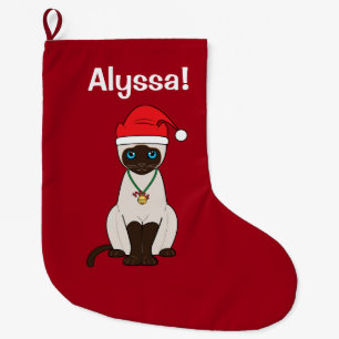Siamese Cat at Christmas Name Customizable Large Christmas Stocking