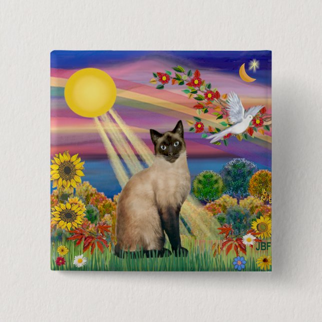 Siamese Cat - Autumn Sun 2 Inch Square Button (Front)