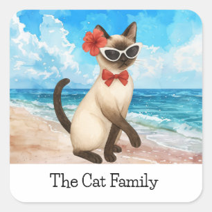 Siamese Cat Beach themed for Christmas in July Square Sticker