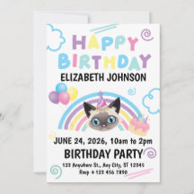 Siamese Cat Birthday Invitation in White