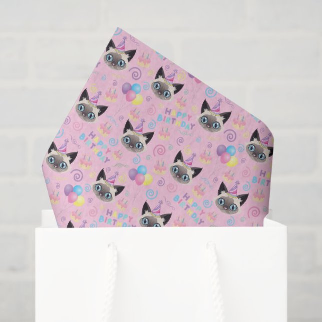 Siamese Cat Birthday Tissue Paper in Pink (Gift Bag)