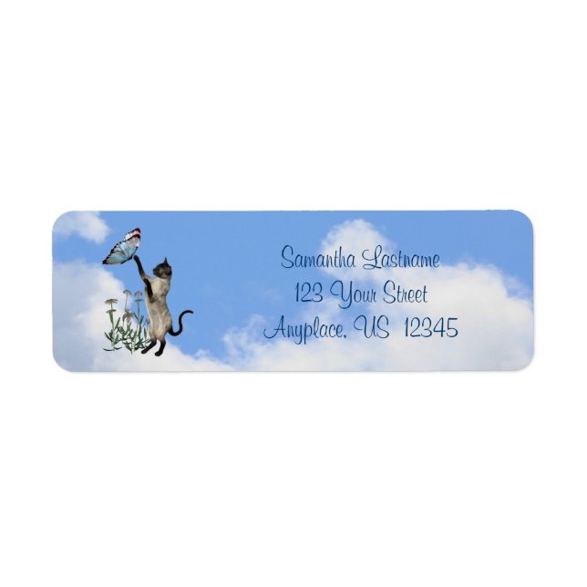 Siamese Cat Blue Butterfly Cute Address (Front)