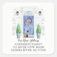 Siamese Cat Blue Door New Address Label Sticker