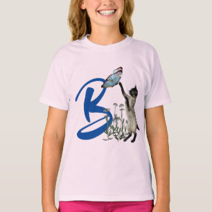 Siamese Cat Butterfly Cute Monogram Initial B T-Shirt