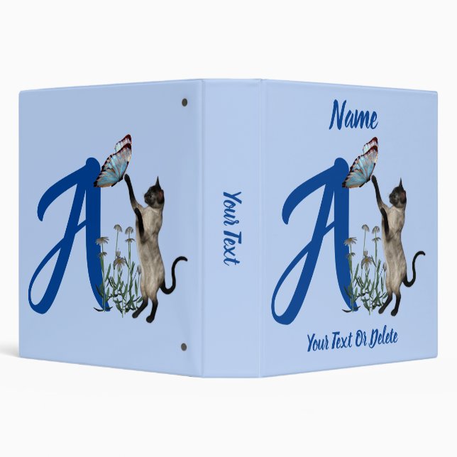 Siamese Cat Butterfly Monogram Initial A  Binder (Background)