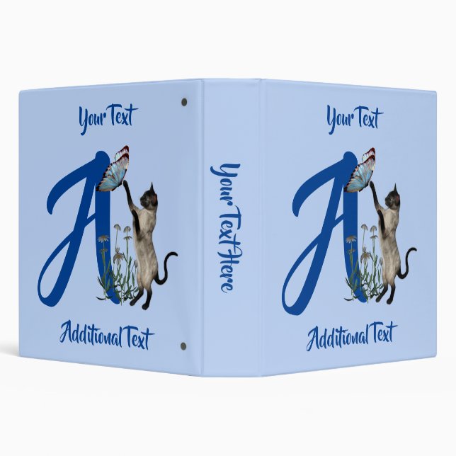 Siamese Cat Butterfly Monogram Initial A Custom Binder (Background)