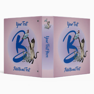 Siamese Cat Butterfly Monogram Initial B Custom Binder