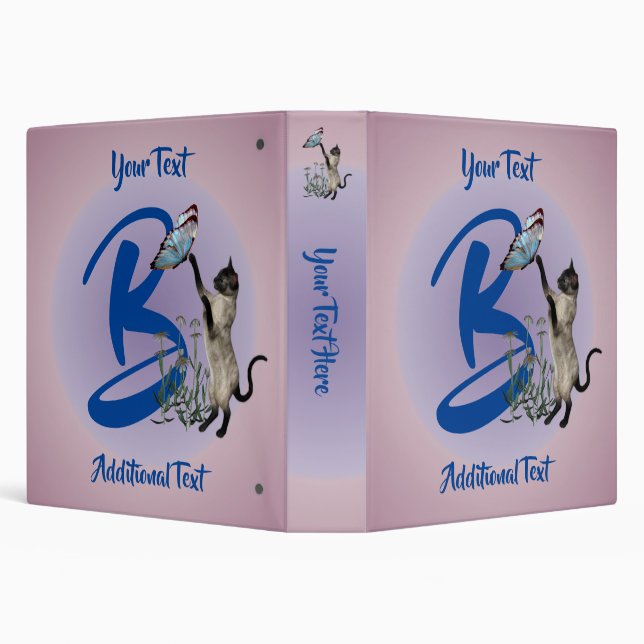 Siamese Cat Butterfly Monogram Initial B Custom Binder (Background)