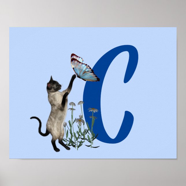 Siamese Cat Butterfly Monogram Initial C Poster (Front)