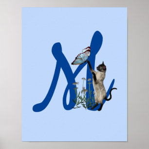 Siamese Cat Butterfly Monogram Initial M Poster