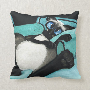 Siamese Cat by Bihrle Turquoise & Toes Throw Pillow