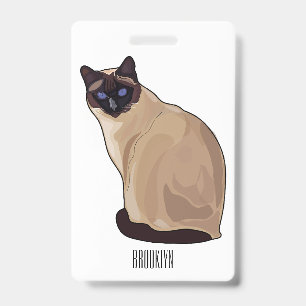 Siamese cat cartoon illustration badge