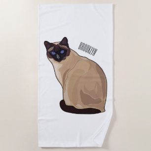 Siamese cat cartoon illustration  beach towel