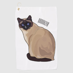 Siamese cat cartoon illustration  golf towel
