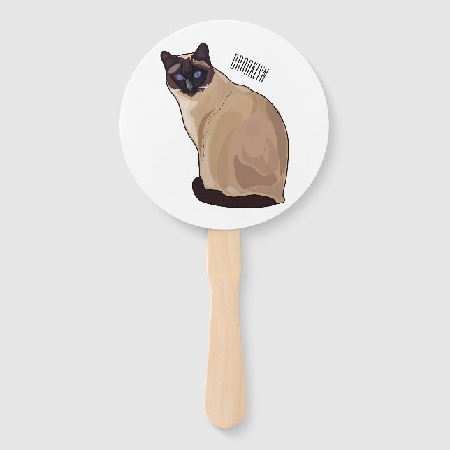 Siamese cat cartoon illustration  hand fan (Front)