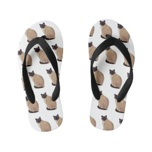 Siamese cat cartoon illustration  kid's flip flops