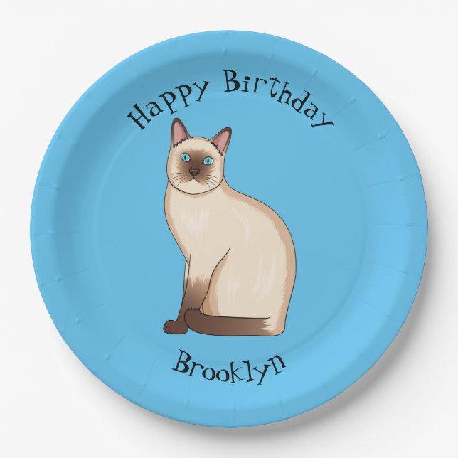 Siamese cat cartoon illustration  paper plate (Front)