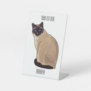 Siamese cat cartoon illustration  pedestal sign