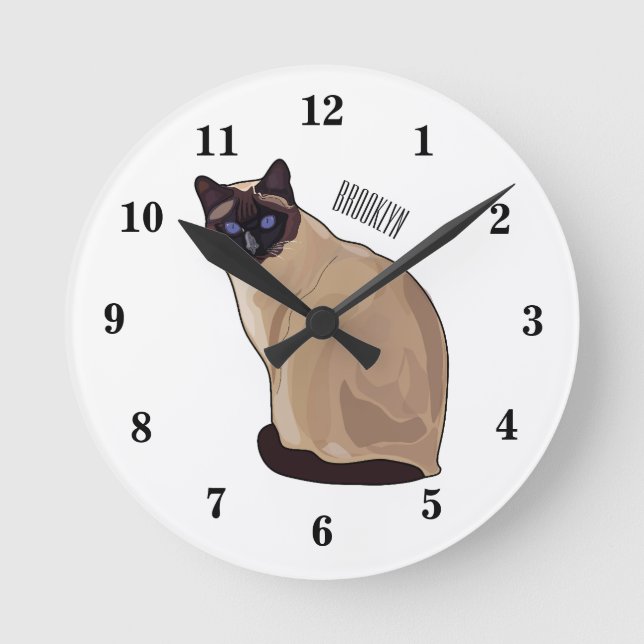 Siamese cat cartoon illustration round clock (Front)