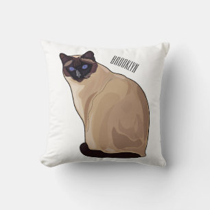 Siamese cat cartoon illustration throw pillow