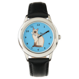 Siamese cat cartoon illustration watch