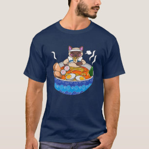 Siamese Cat Chillin Ramen Kawaii Japanese Food Ota T-Shirt