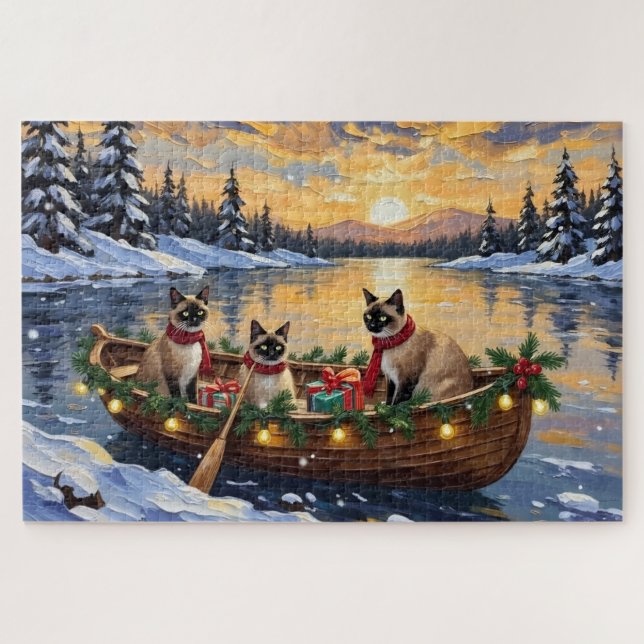 Siamese Cat Christmas Boat Holiday Jigsaw Puzzle (Horizontal)