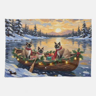 Siamese Cat Christmas Boat Holiday Kitchen Towel