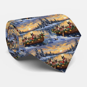 Siamese Cat Christmas Boat Holiday Tie