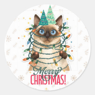 Siamese cat christmas classic round sticker