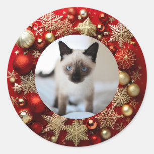 Siamese cat christmas classic round sticker