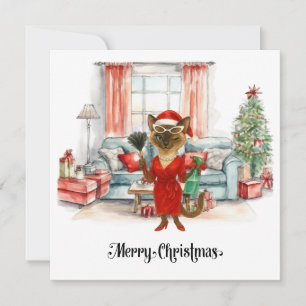 Siamese Cat Christmas Cleaning in the house  Holiday Card