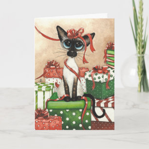 Siamese Cat Christmas Gift Greeting by Bihrle Card