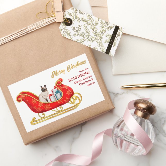 Siamese Cat Christmas Gift Sleigh Sticker (Gifting)