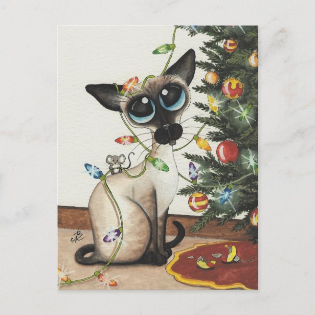 Siamese Cat Christmas Lights By AmyLyn Bihrle Holiday Postcard (Front)