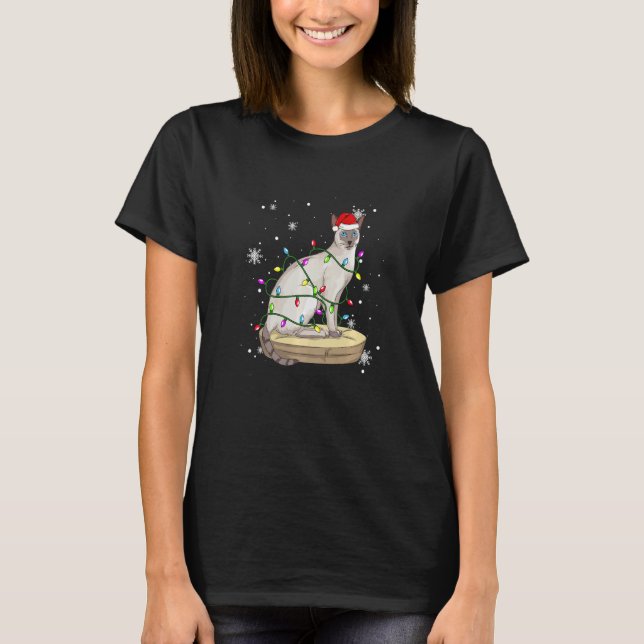 Siamese Cat Christmas Lights Christmas Cat Santa h T-Shirt (Front)