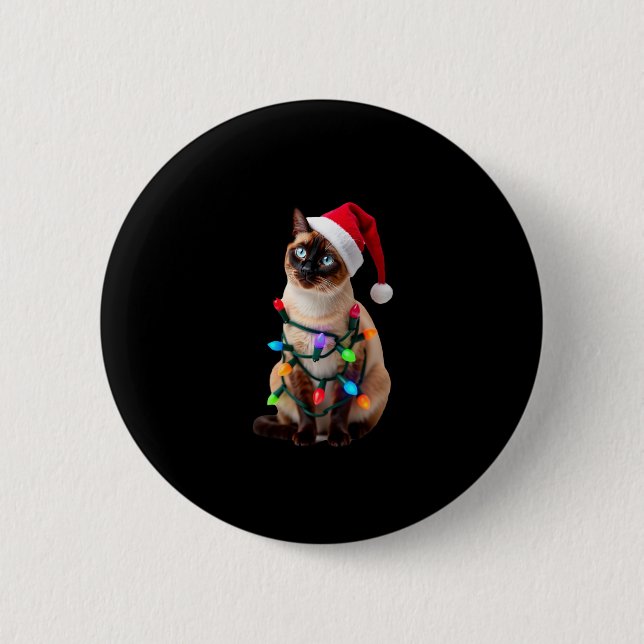 Siamese Cat Christmas Lights Xmas Cat Lover T-Shir 2 Inch Round Button (Front)