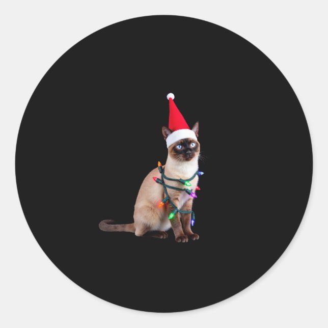 Siamese Cat Christmas Lights Xmas Cat Lover T-Shir Classic Round Sticker (Front)