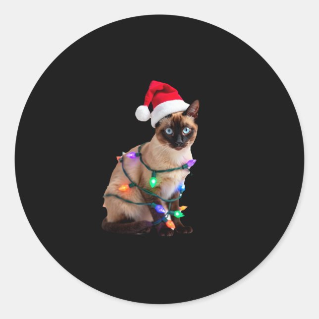 Siamese Cat Christmas Lights Xmas Cat Lover T-Shir Classic Round Sticker (Front)