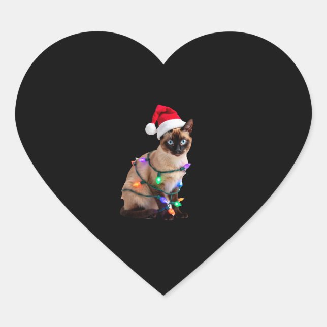 Siamese Cat Christmas Lights Xmas Cat Lover T-Shir Heart Sticker (Front)