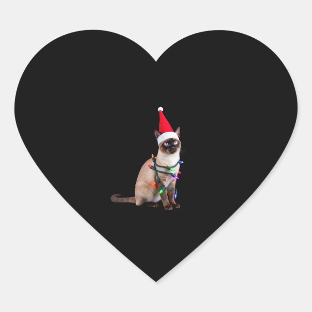Siamese Cat Christmas Lights Xmas Cat Lover T-Shir Heart Sticker (Front)