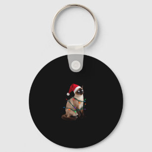 Siamese Cat Christmas Lights Xmas Cat Lover T-Shir Keychain